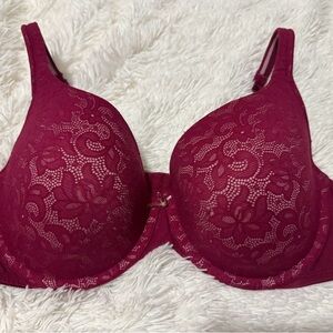 Cacique Lane Bryant Elegant Lace Bra in Rich Burgundy